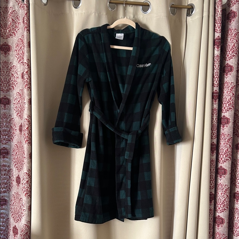 Calvin Klein Black and Green Checkered Robe